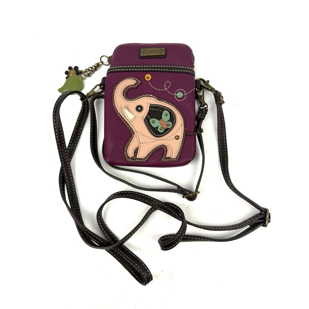 Chala Cell Phone Crossbody Bad Elephant Faux Leather Purple Bag Charm Brand New